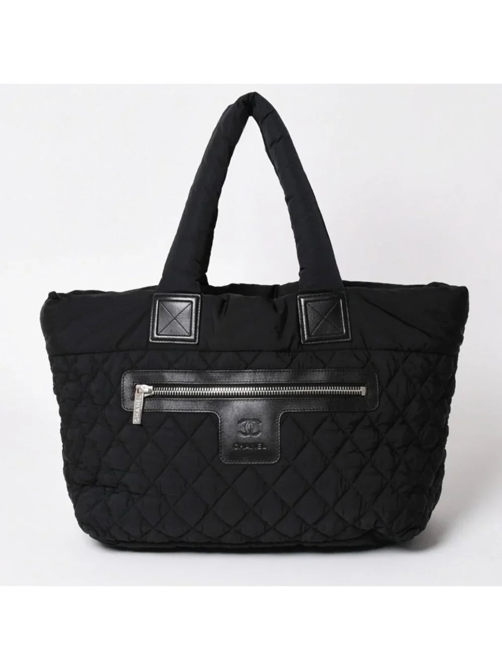 Chanel Coco Cocoon Nylon Tote Bag Quilted CC Mark CC Logo Silver